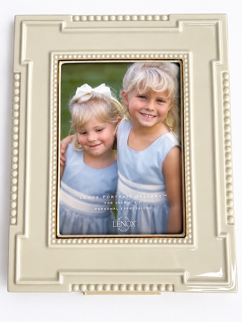 Lenox Portrait Gallery 5x7 Picture Frame Ivory Porcelain Gold Trim Beaded Design